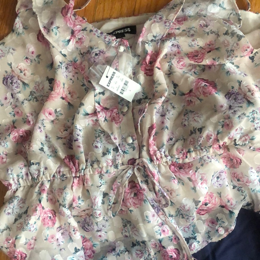 Floral Drawstring Tie Waist Ruffle Cami express